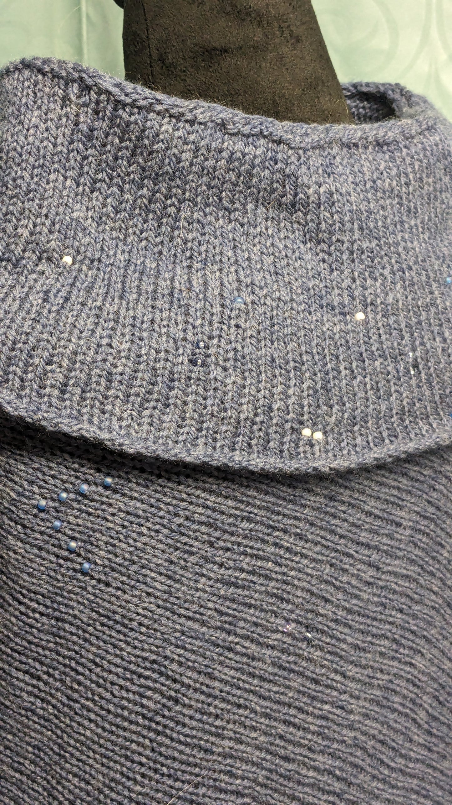Cerulean Blue Turtleneck Poncho with Bead Embellishment