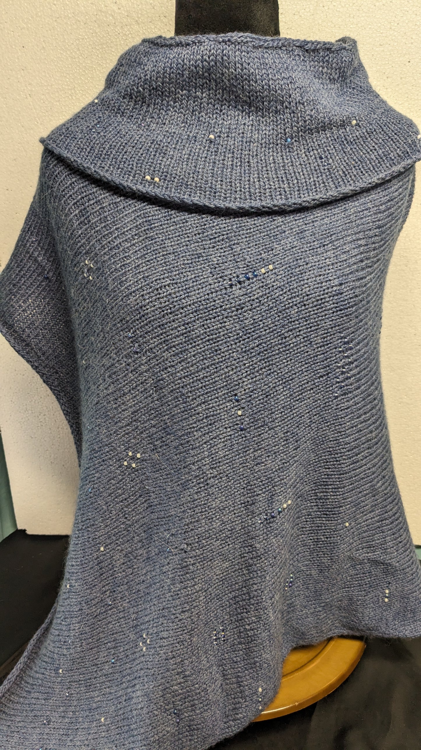 Cerulean Blue Turtleneck Poncho with Bead Embellishment