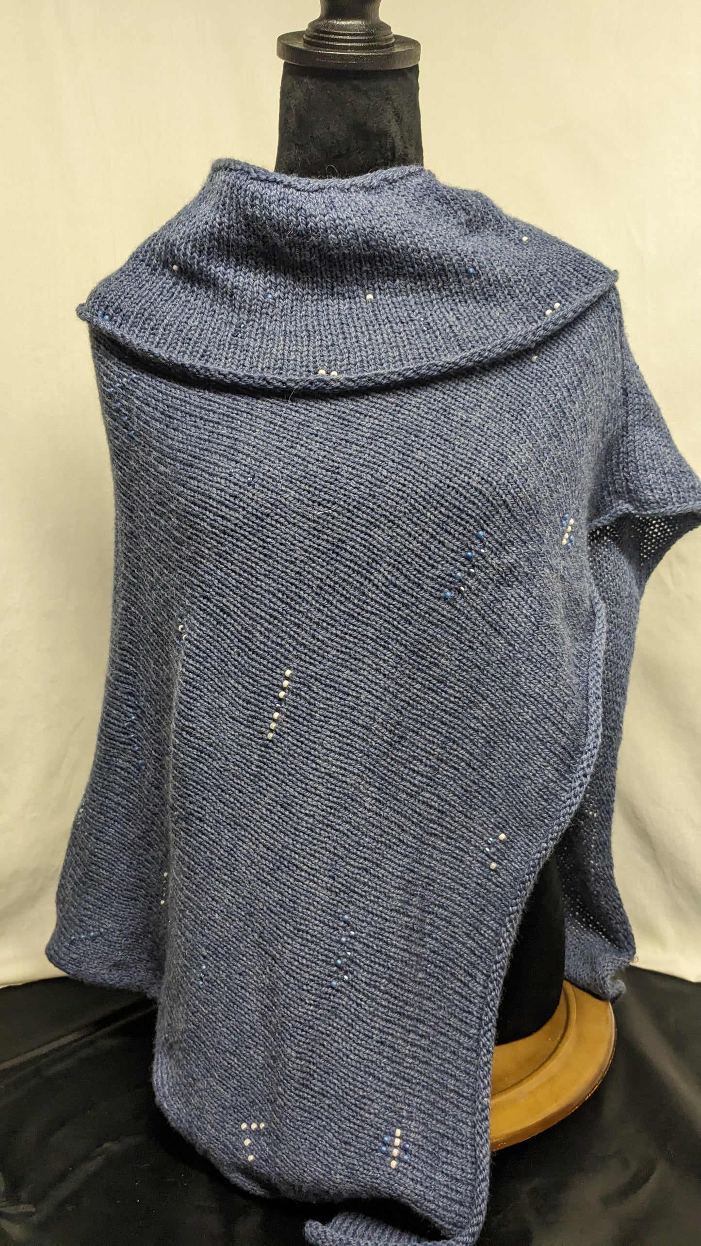 Cerulean Blue Turtleneck Poncho with Bead Embellishment